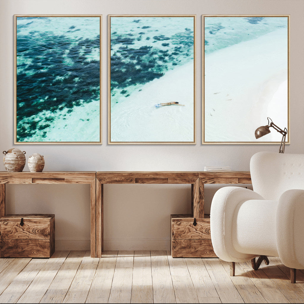 Minimal Beach Wall Art | Framed Ocean Swimming Canvas