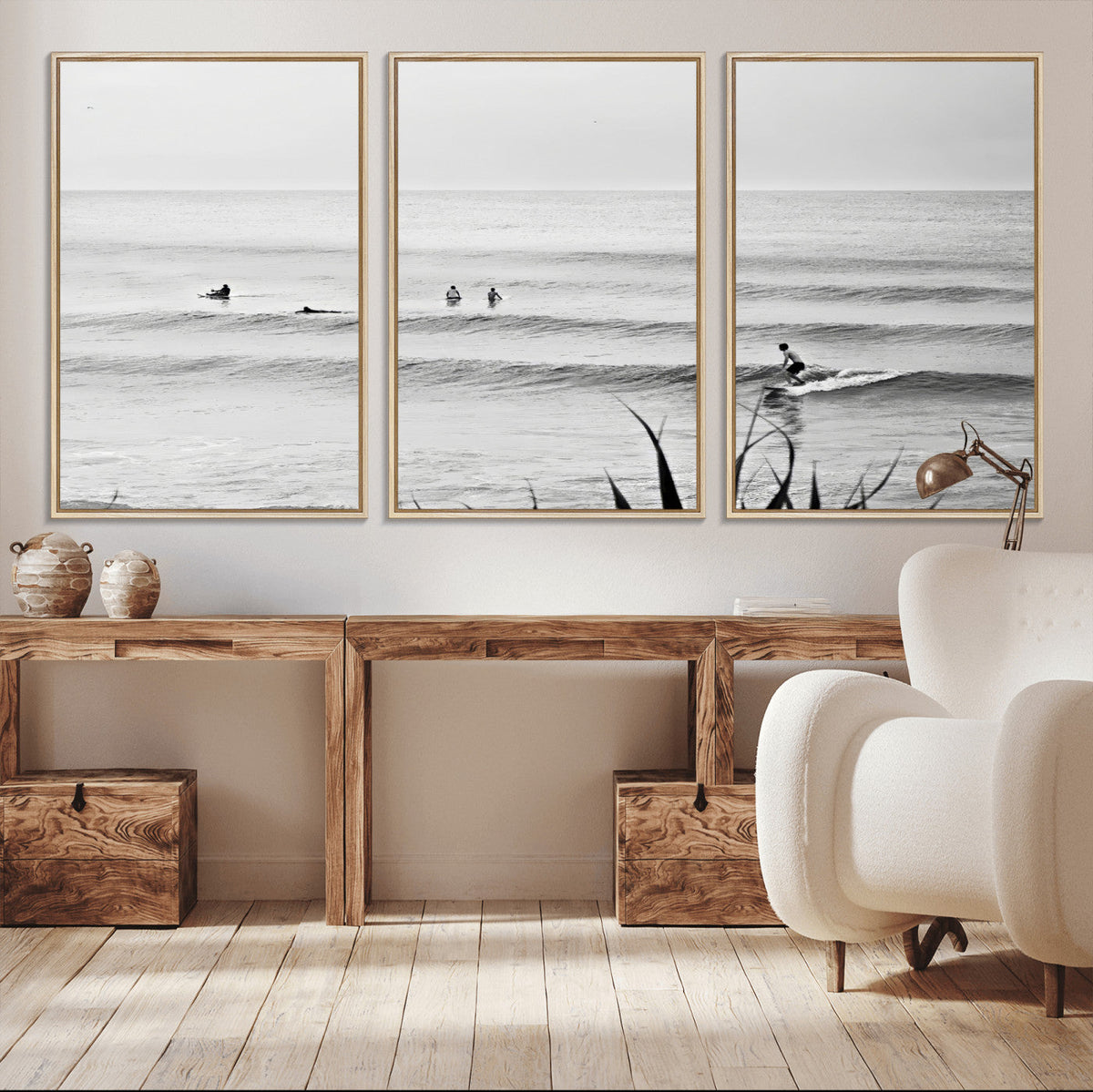 Surfer Silhouette Wall Art | Framed Calm Ocean Canvas