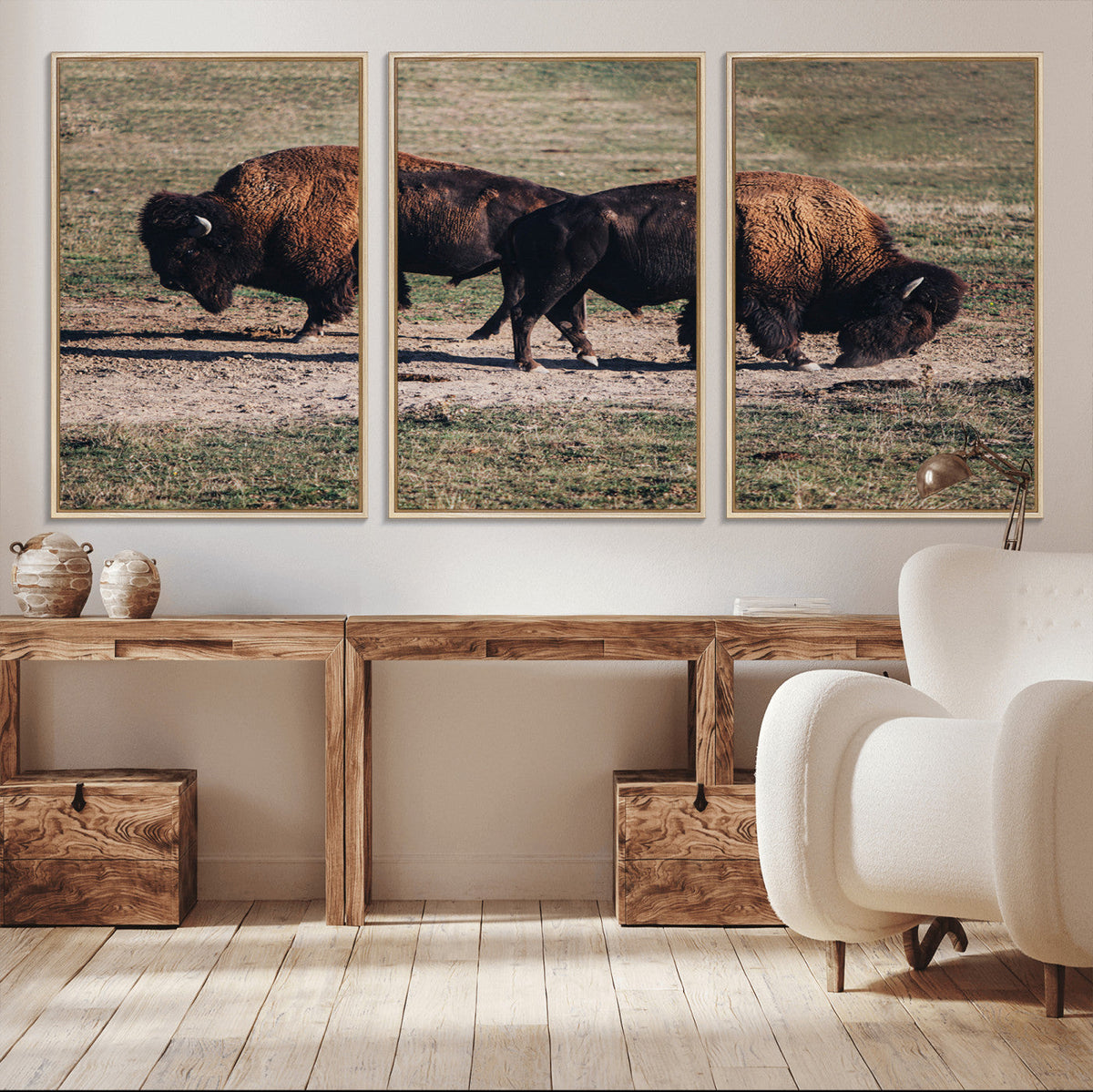 Bison Wall Art Canvas Print, Framed Western Wildlife Modern Ranch