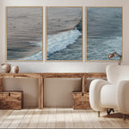 Ocean Waves Wall Art Canvas Print, Framed Coastal Serenity Surf Scene