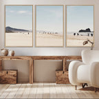 Minimalist Beach Wall Art Canvas Print, Framed Coastal Serenity Soft Sand