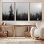 Misty Pines Wall Art Canvas Print, Framed Woodland Minimalist Black and White