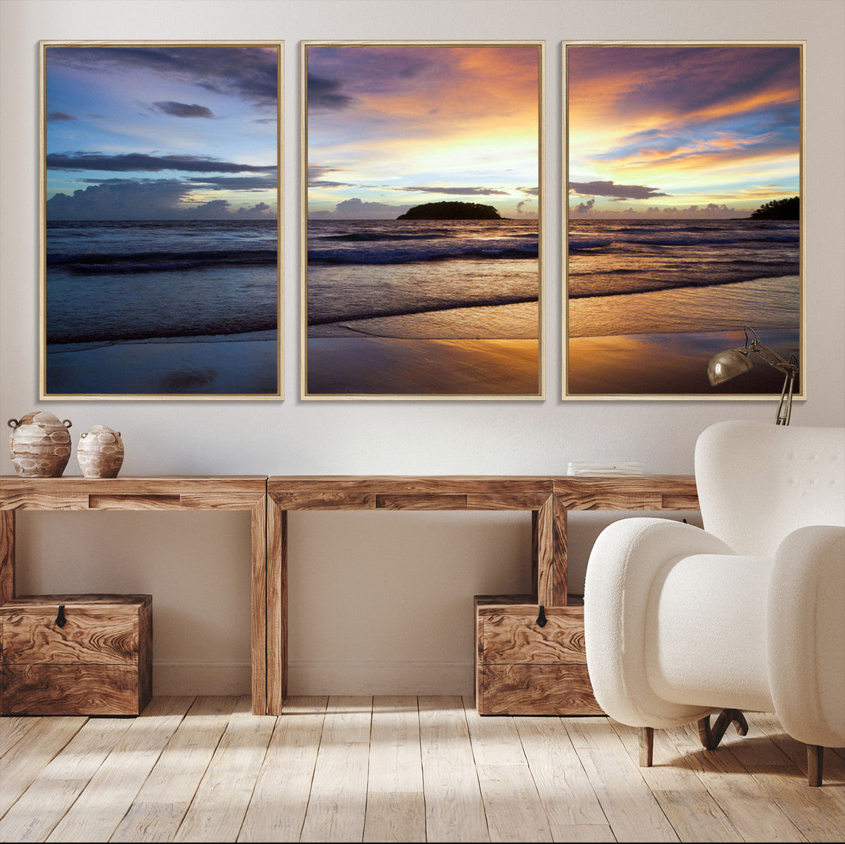 Beach Sunset Wall Art Canvas Print, Tropical Ocean Waves