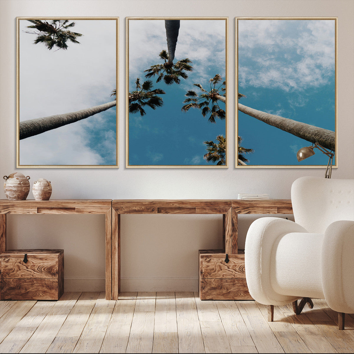 Tropical Palm Trees Wall Art Canvas Print, Framed California Sky Minimalist Nature