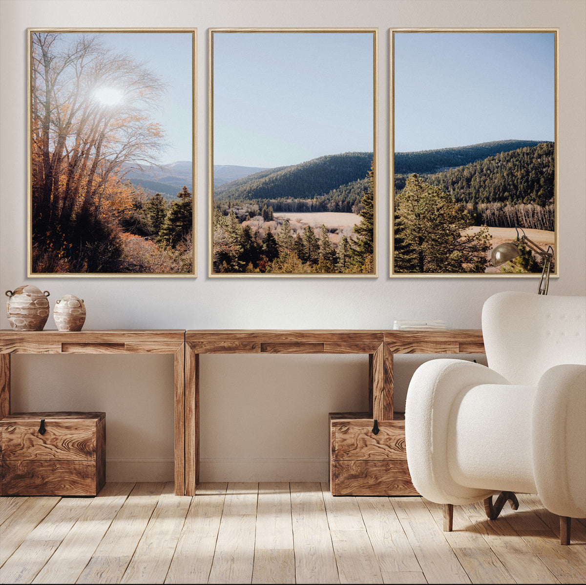 Rustic Landscape Wall Art Canvas Print, Serene Valley Scene