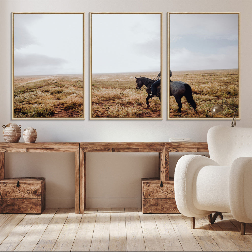 Cowboy Wall Art Canvas Print, Framed Western Rustic Ranch Scene