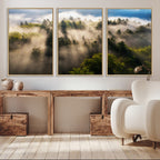 Tranquil Forest Scene Wall Art Canvas Print, Framed Moody Sunbeam Through Trees