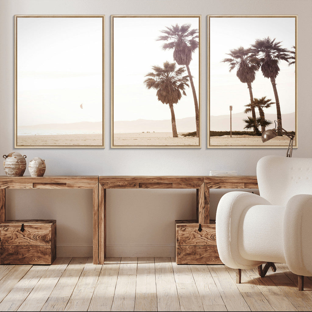 Coastal Light Wall Art Canvas Print, Framed Relaxing Shoreline Art, Minimalist Ocean Tropical Decor