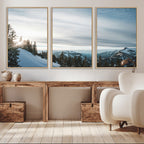 Snowy Mountains Wall Art Canvas Print, Framed Alpine Landscape Frosty Peaks Artwork