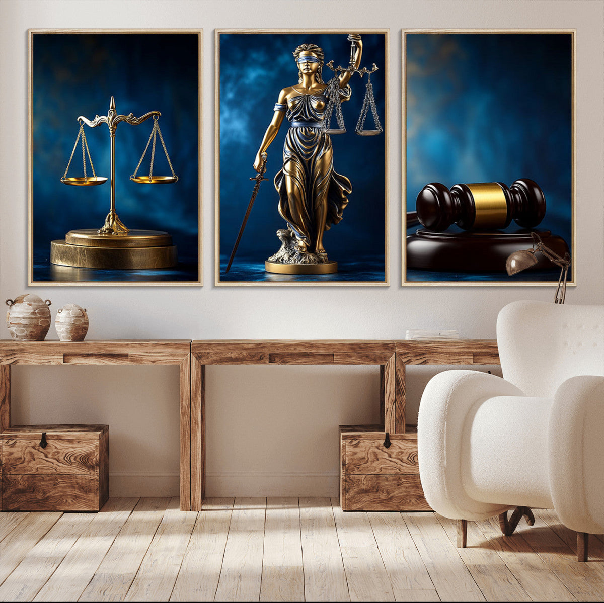 Justice Scales Statue Wall Art, Lady Justice Canvas Print
