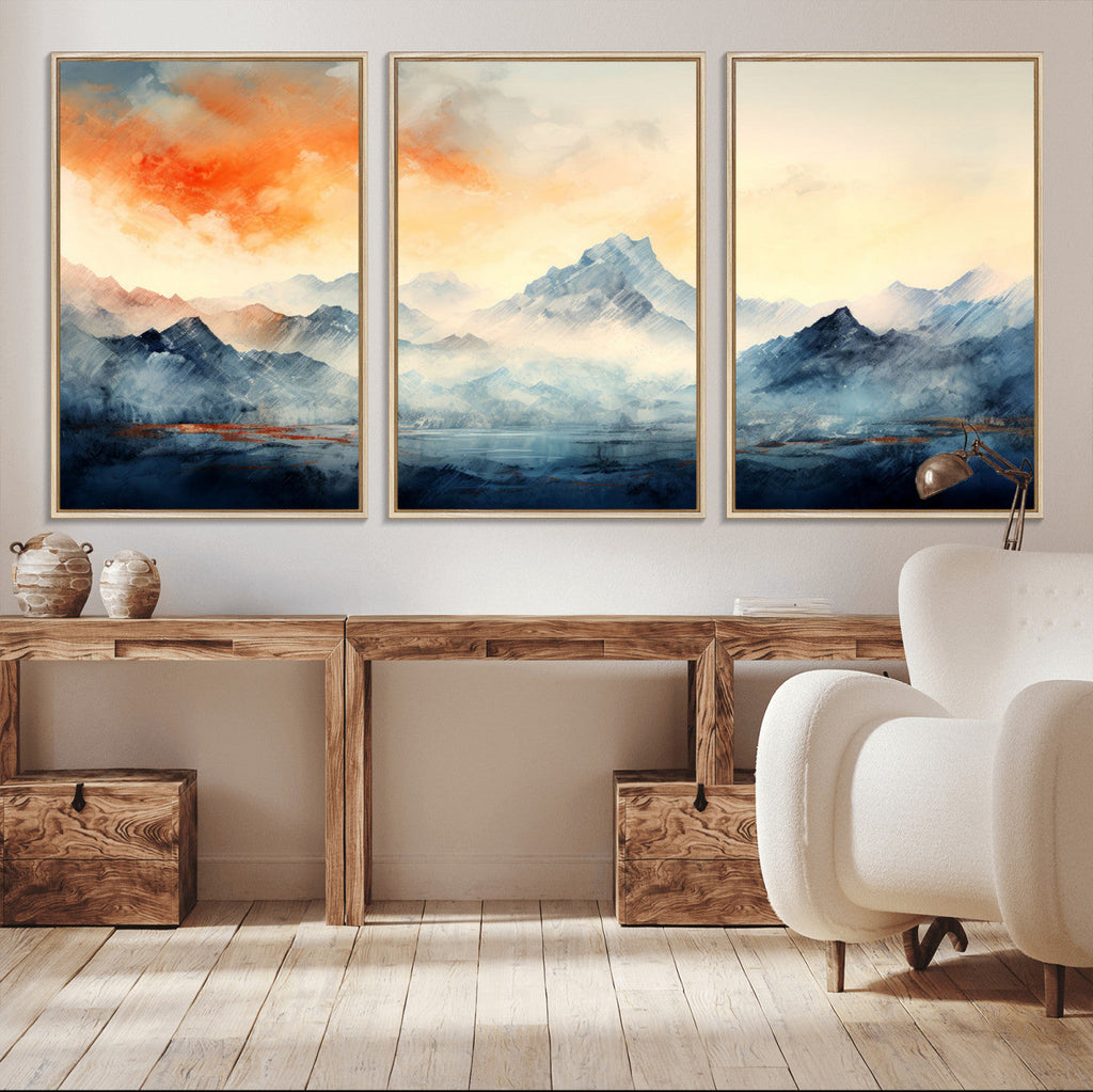 Warm Clouds Abstract Mountain Wall Art, Modern Landscape Canvas Print