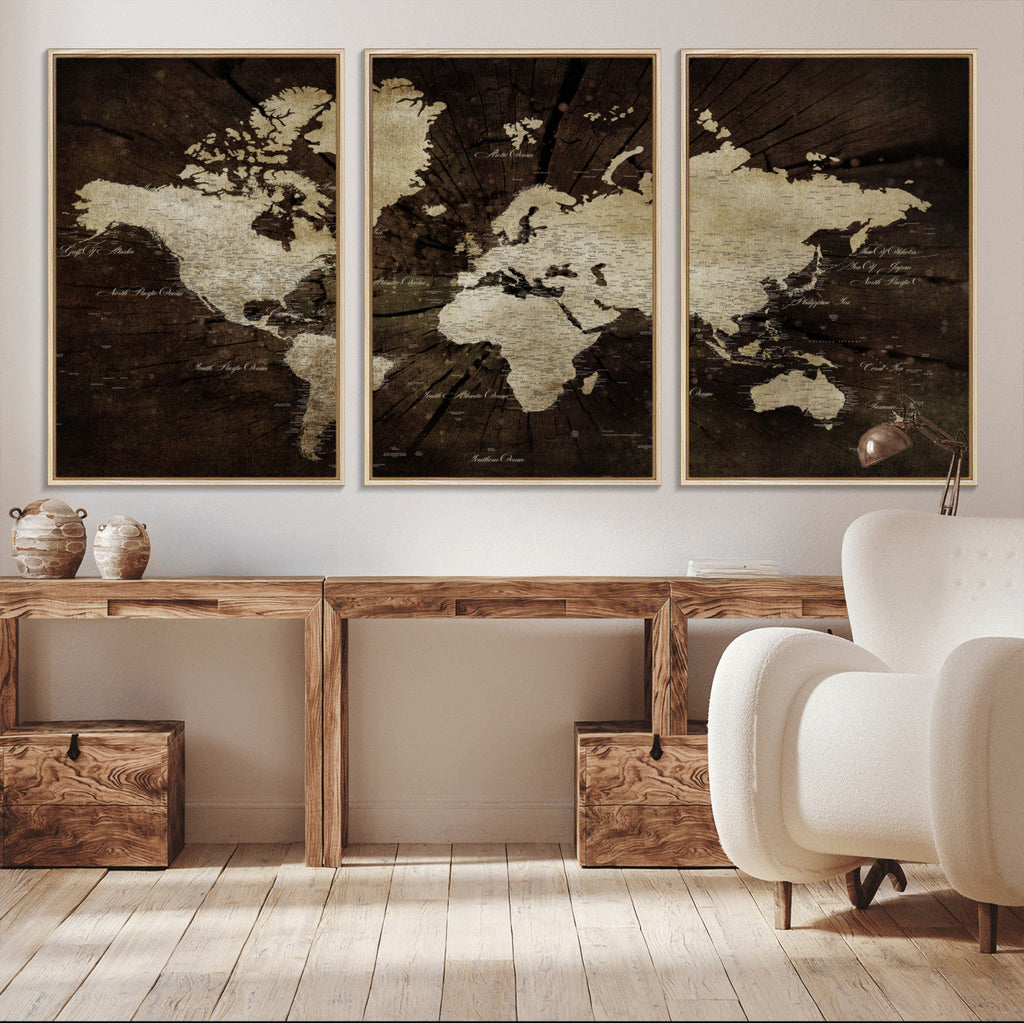 World Map Wall Art Canvas Print | Framed Travel Map Wall Art
