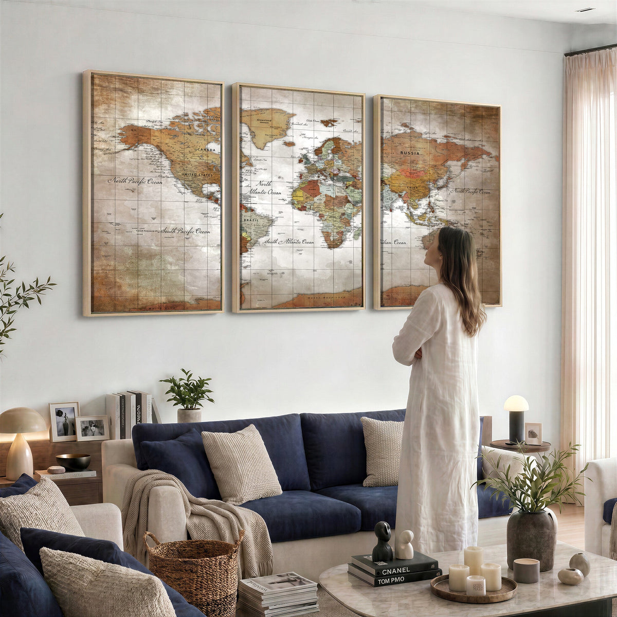 Vibrant Watercolor World Map Canvas Wall Art | Framed Travel Map
