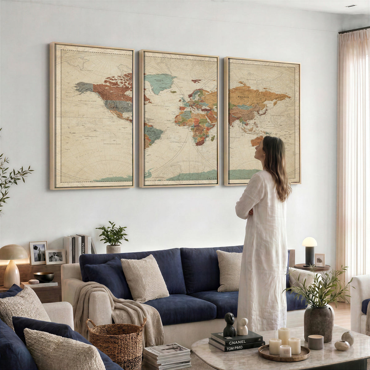Vintage World Map Canvas Wall Art Print | Framed Modern World Map