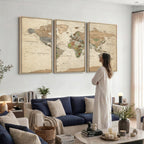 Framed World Map Wall Art for Home and Office Decor