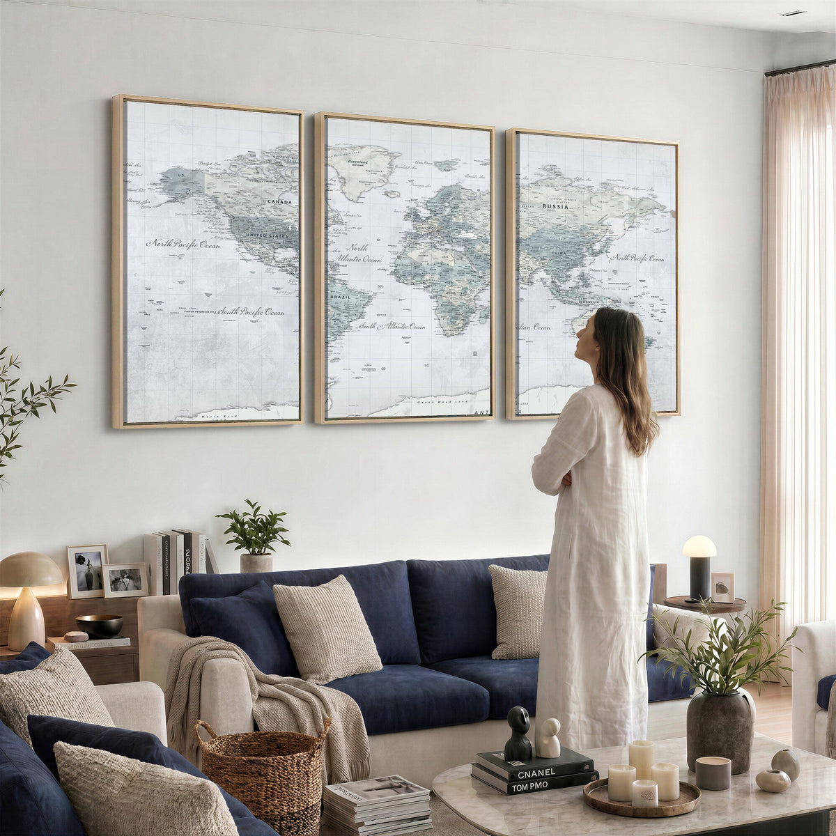 Push Pin World Map Canvas Print - Detailed Vintage World Map