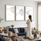 World Map Canvas Print, Framed Modern Detailed Map of the World for Home or Office