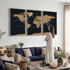 Vintage World Map Earth Globe Countries Oceans Continents