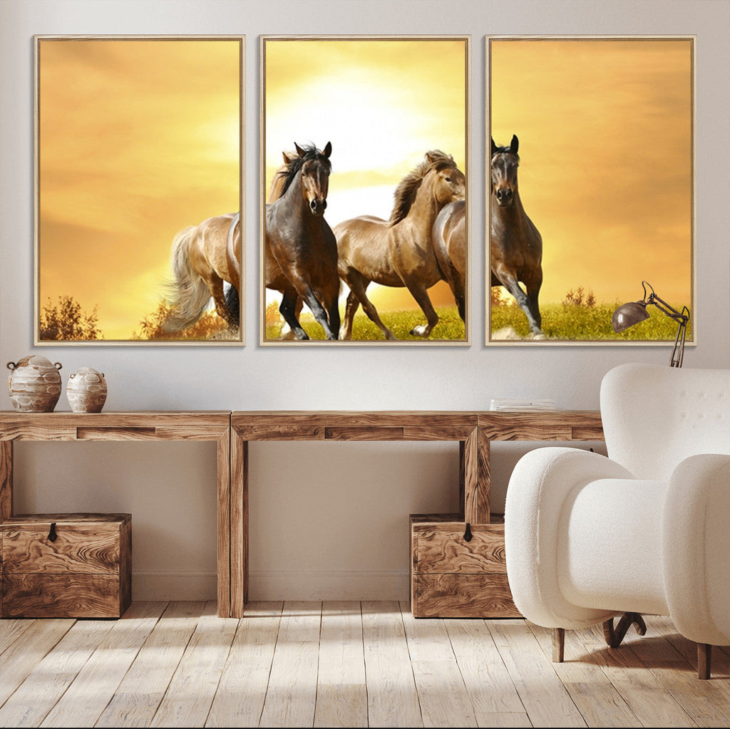 Wild Horses Wall Art Canvas Print, Framed Galloping Herd