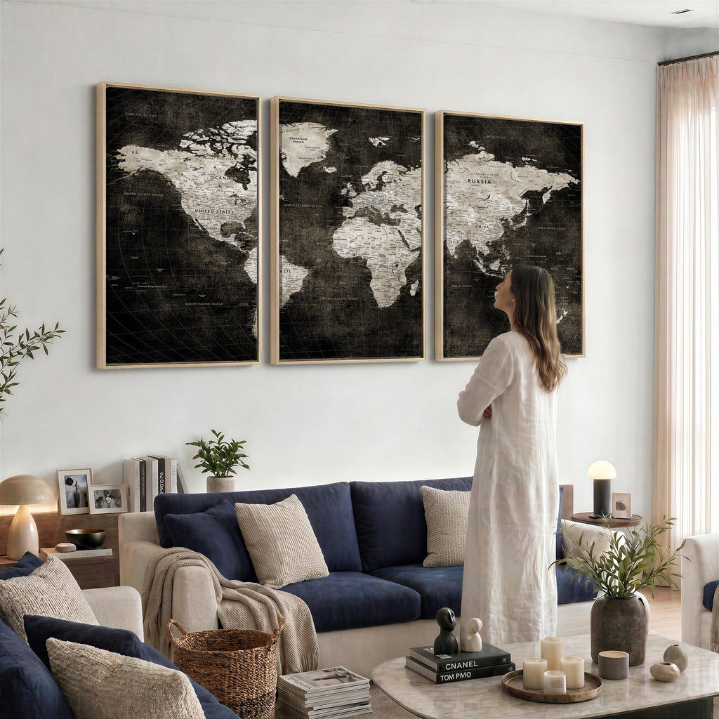 Vintage World Map Wall Art Canvas Print | Framed Large Map Wall Art