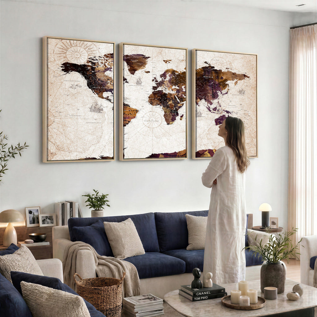 Blue Watercolor World Map Canvas Print | Framed Modern Wall Art