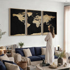 Beige World Map Canvas Wall Art Print, Minimal Black and Beige Map