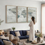 Neutral Vintage World Map Canvas Wall Art Print, Classic Map Artwork