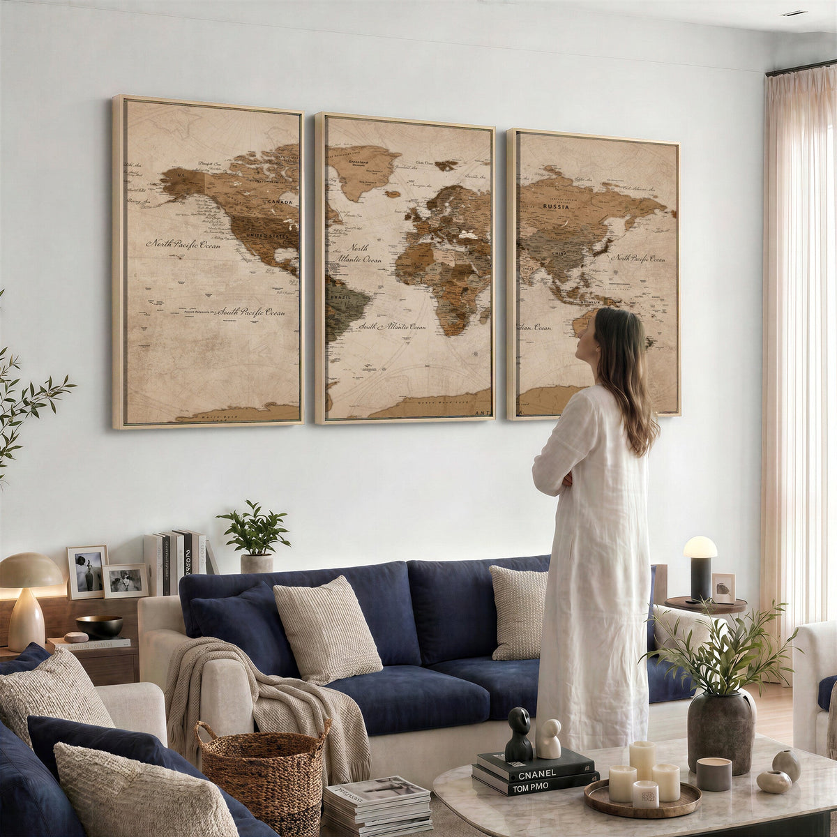 World Map Canvas Wall Art Print, Detailed Global Map Artwork