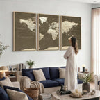 Vintage World Map Canvas Print | Framed Travel Map Wall Art for Couples