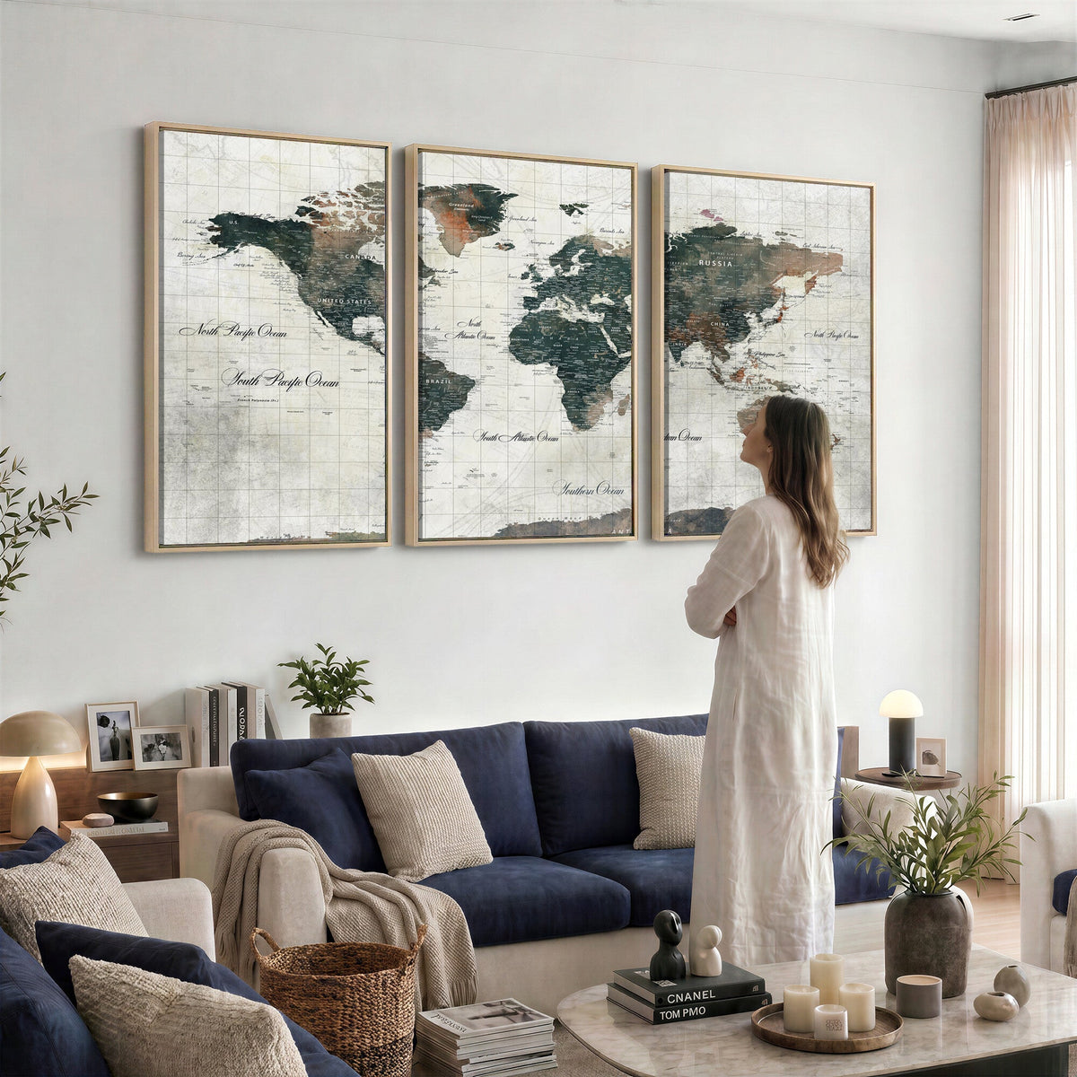 World Map Canvas Print | Framed Travel Map Wall Art for Couples