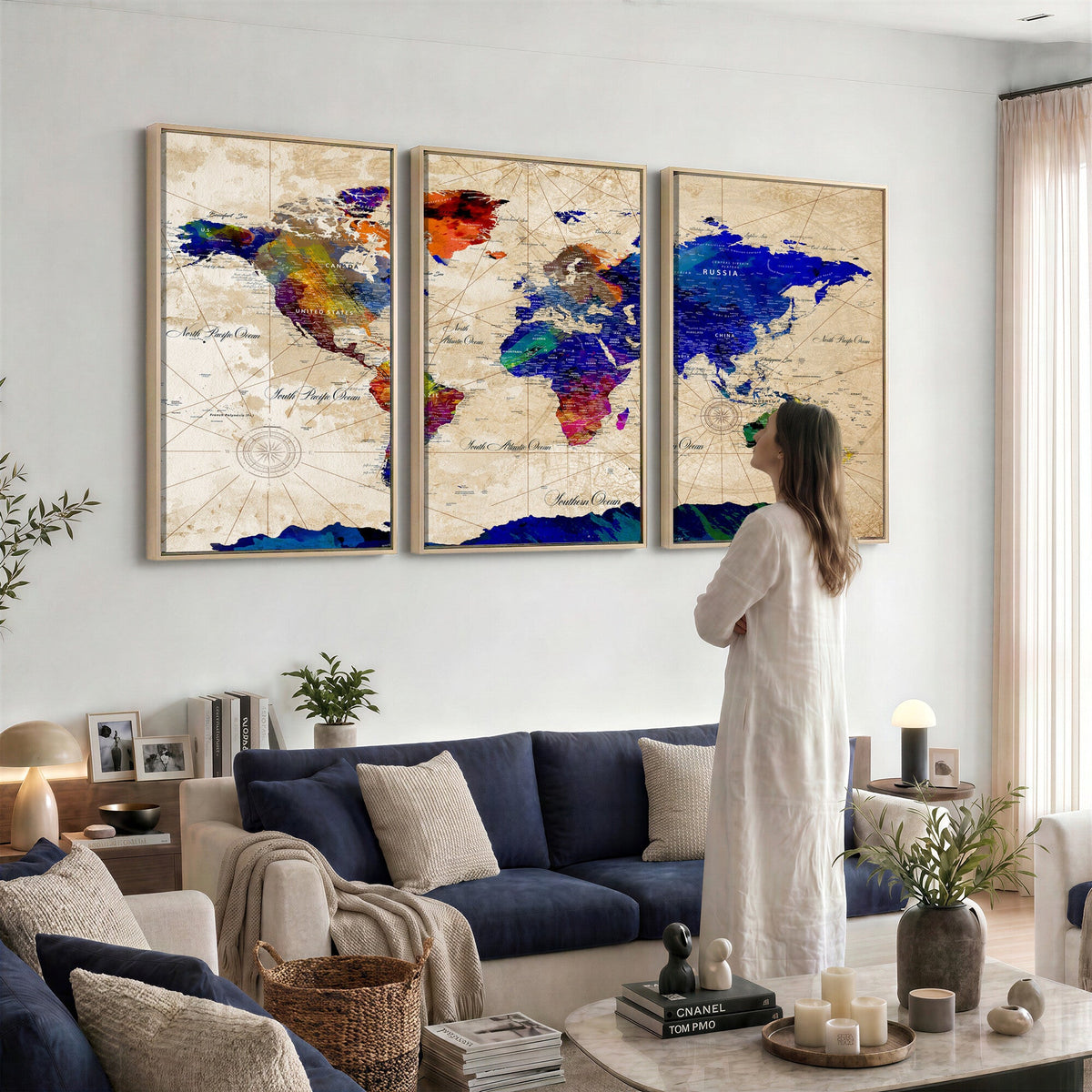 Watercolor World Map Canvas Print | Framed Wall Art for Couples