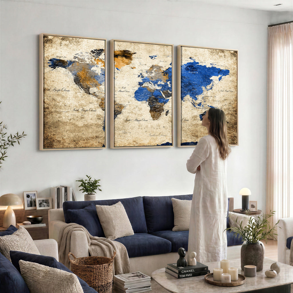 World Map Canvas Print | Colorful Abstract Travel Map, Framed Wall Art