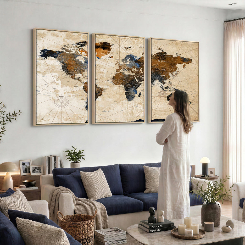 World Map Canvas Art Print | Framed Travel Map Wall Art