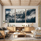 Foggy Mountain Forest Canvas Print, Misty Pine Trees Nature Wall Art