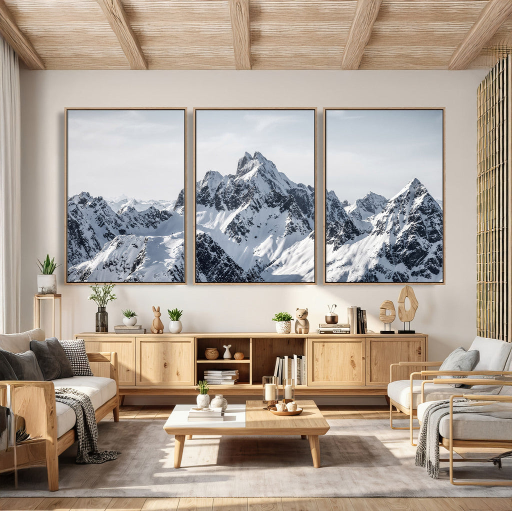 Snowy Mountain Range Canvas Print, Alpine Peaks Landscape Wall Art