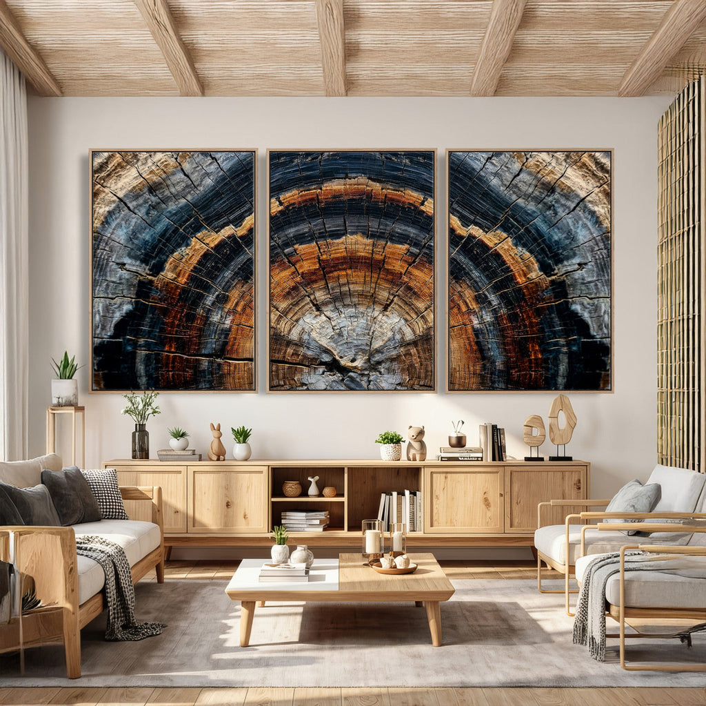 Abstract Wood Grain Canvas Print, Tree Ring Pattern Wall Art, Extra Large Living Room Wall Decor
