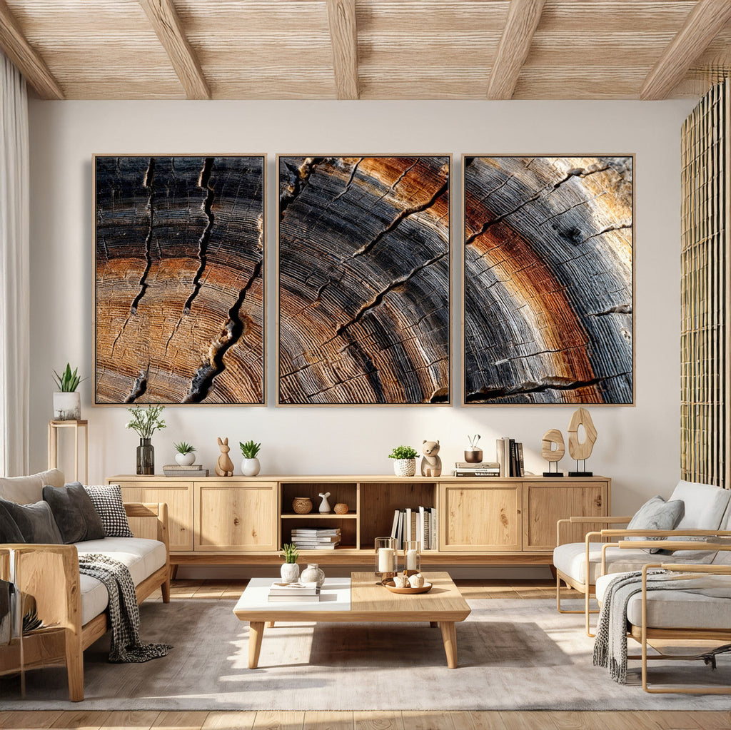 Abstract Tree Ring Wall Art Print, Natural Rustic Wood Grain Canvas