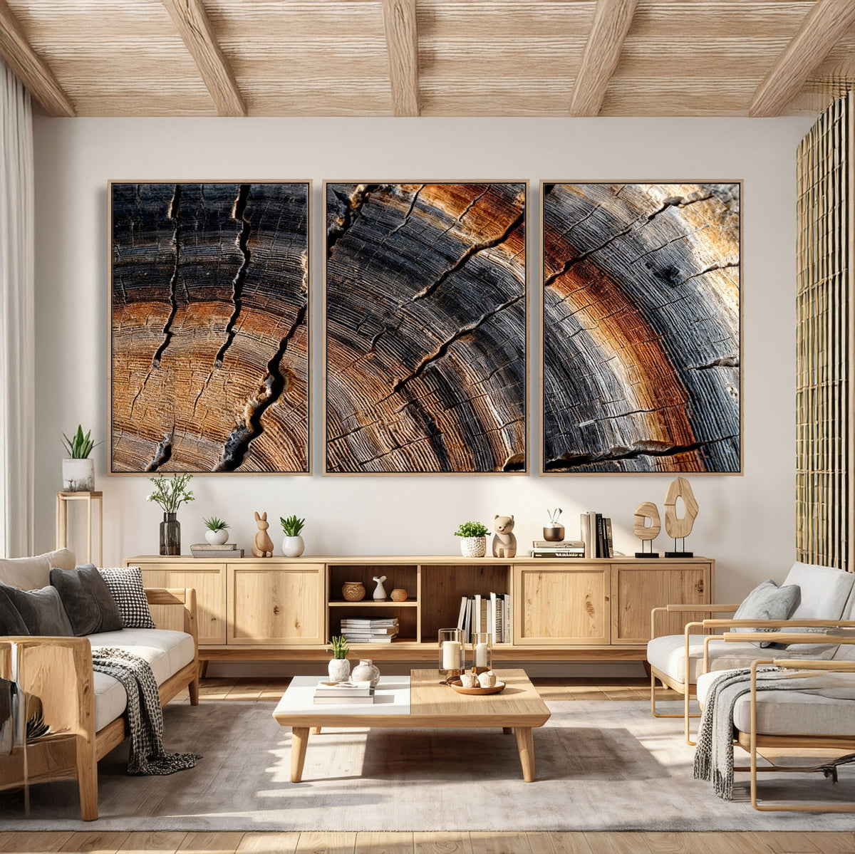 Abstract Tree Ring Wall Art Print, Natural Rustic Wood Grain Canvas