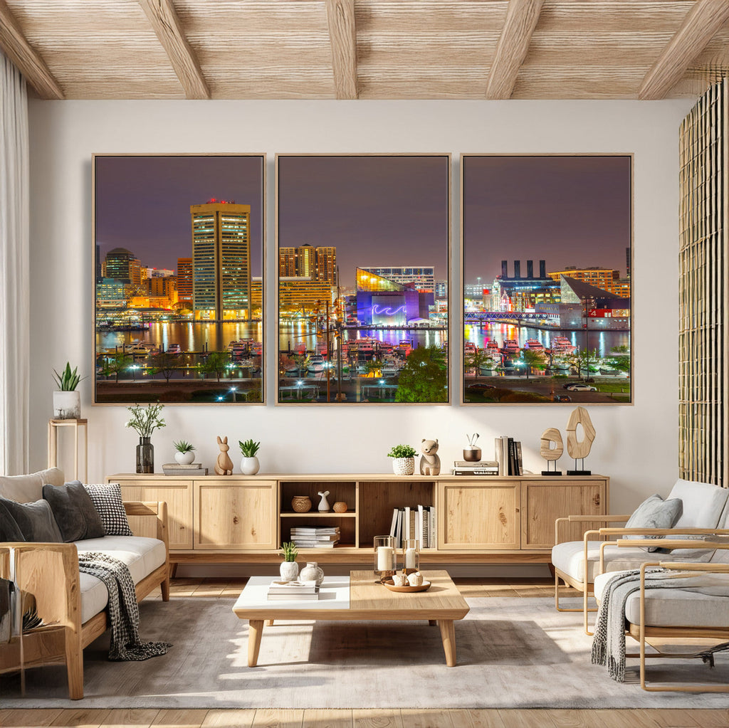 Baltimore Skyline Wall Art Canvas Print, Baltimore Downtown Night Cityscape