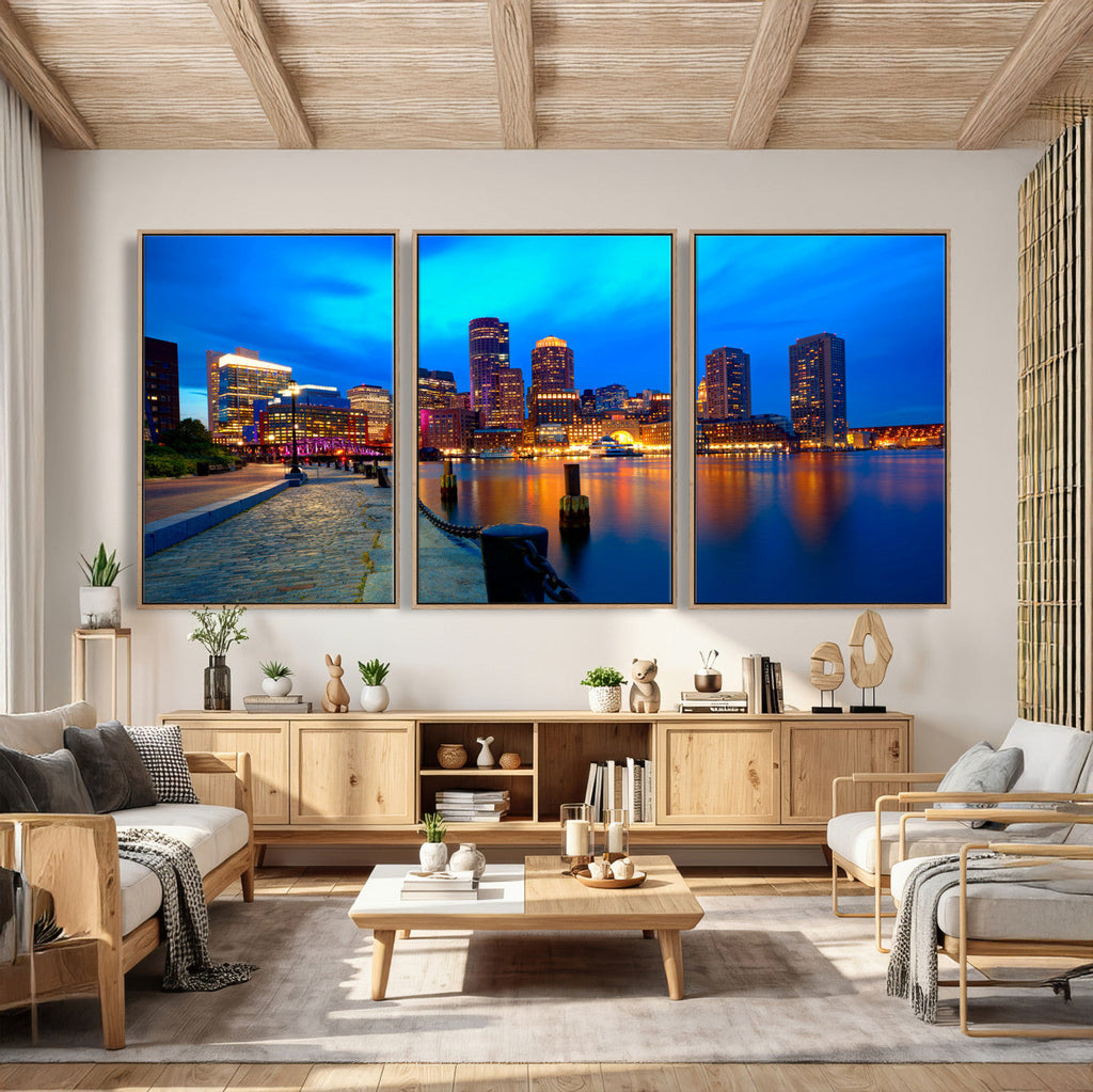 Boston Wall Art Canvas Print, Boston City Downtown Night Cityscape
