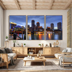Boston Wall Art Canvas Print, Boston City Downtown Night Cityscape