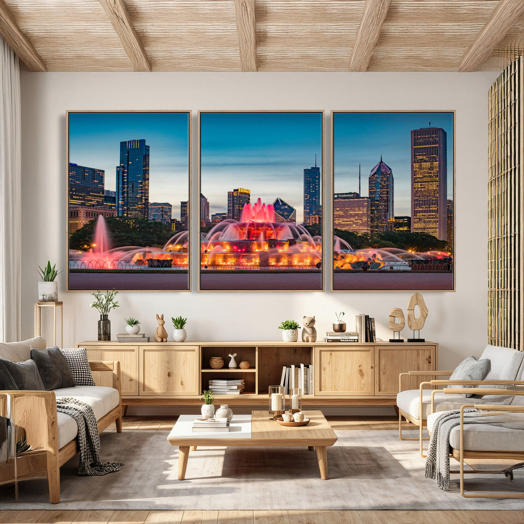 Chicago Wall Art Canvas Print - Chicago City Downtown Night Cityscape