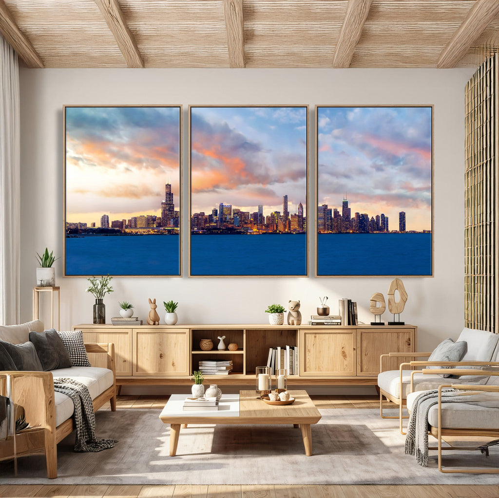 Chicago Wall Art Canvas Print - Chicago City Downtown Night Cityscape