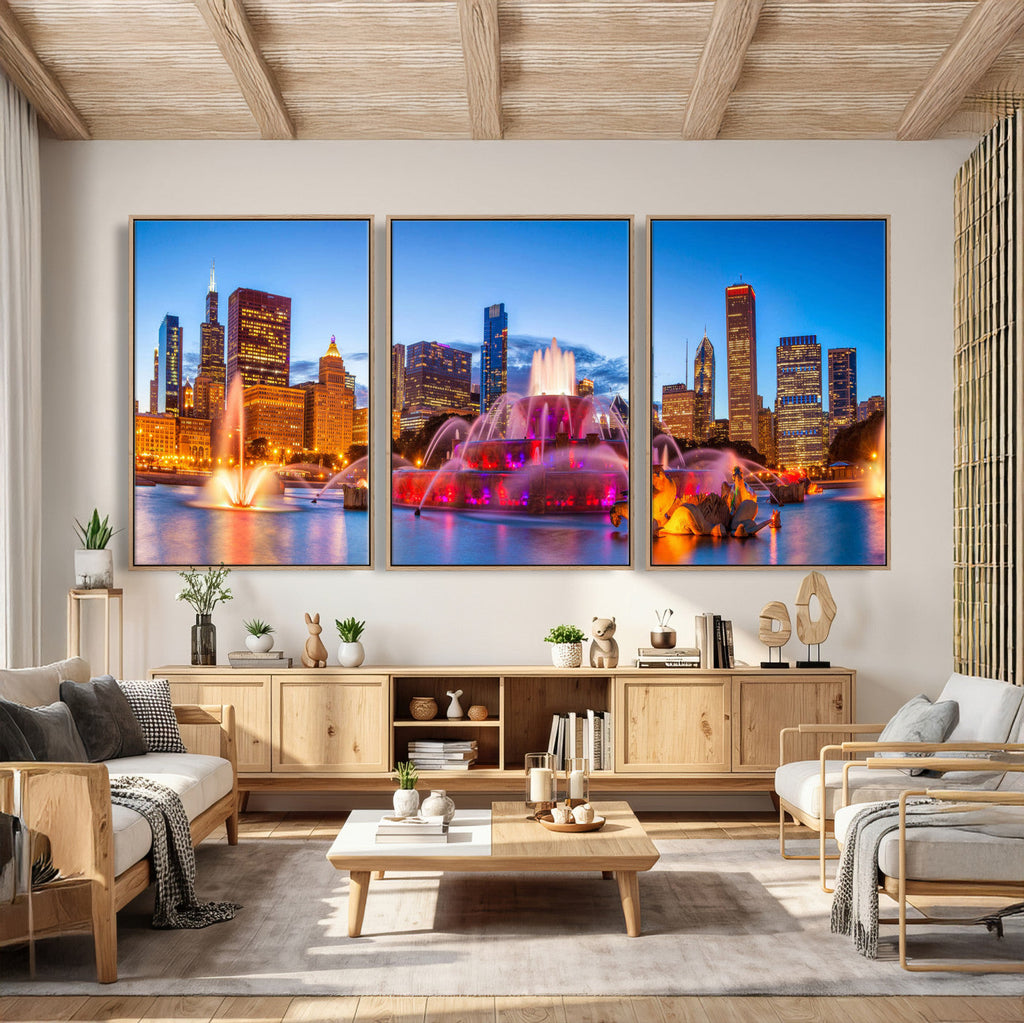 Chicago Wall Art Canvas Print, Chicago City Downtown Night Cityscape