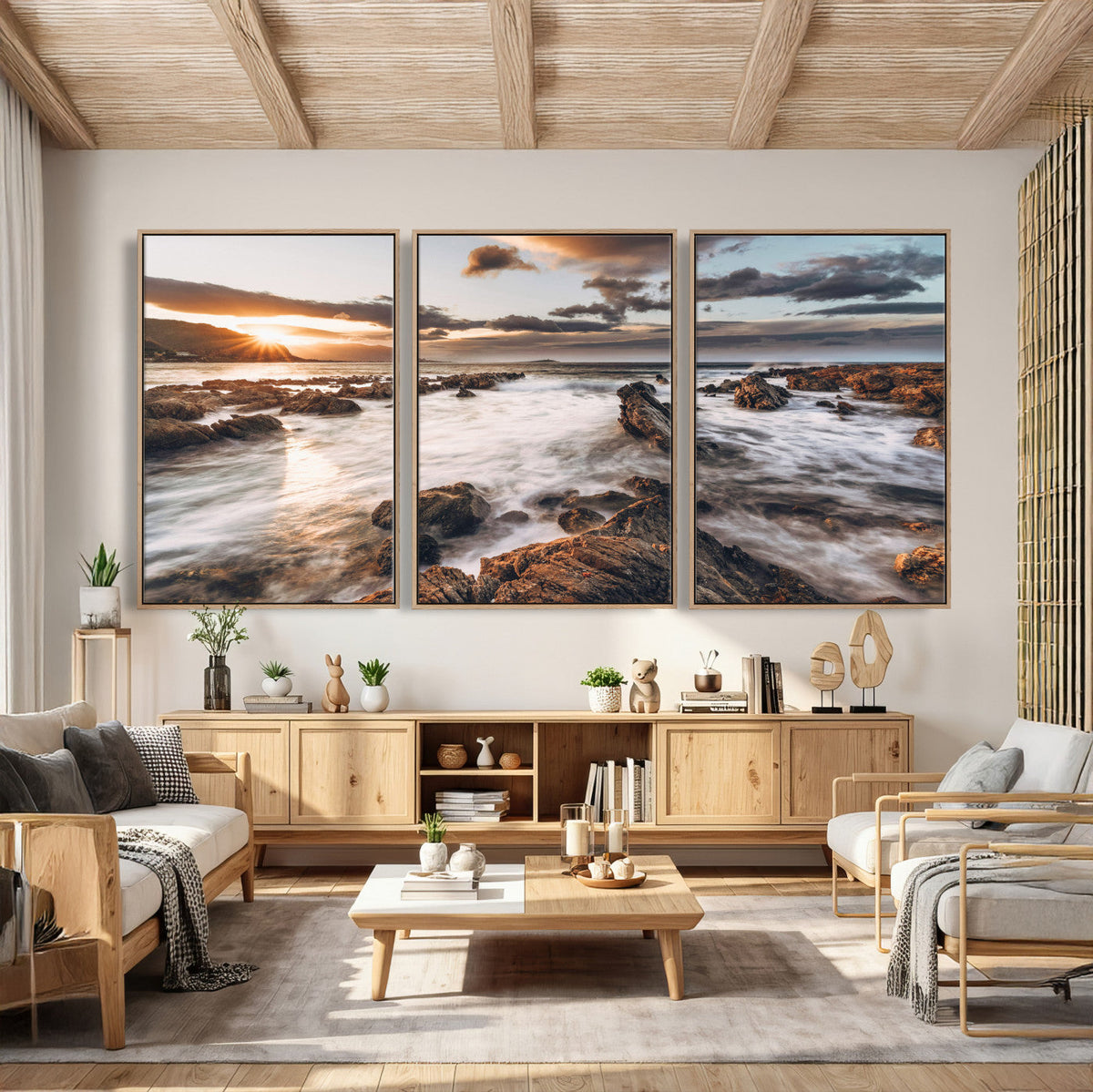 Rocky Coast Ocean Sunset Wall Art Canvas Print, Dramatic Seascape Nature Decor