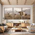 Rustic Texas Longhorn Cow Canvas Wall Art Print, Farm Animal Photography
