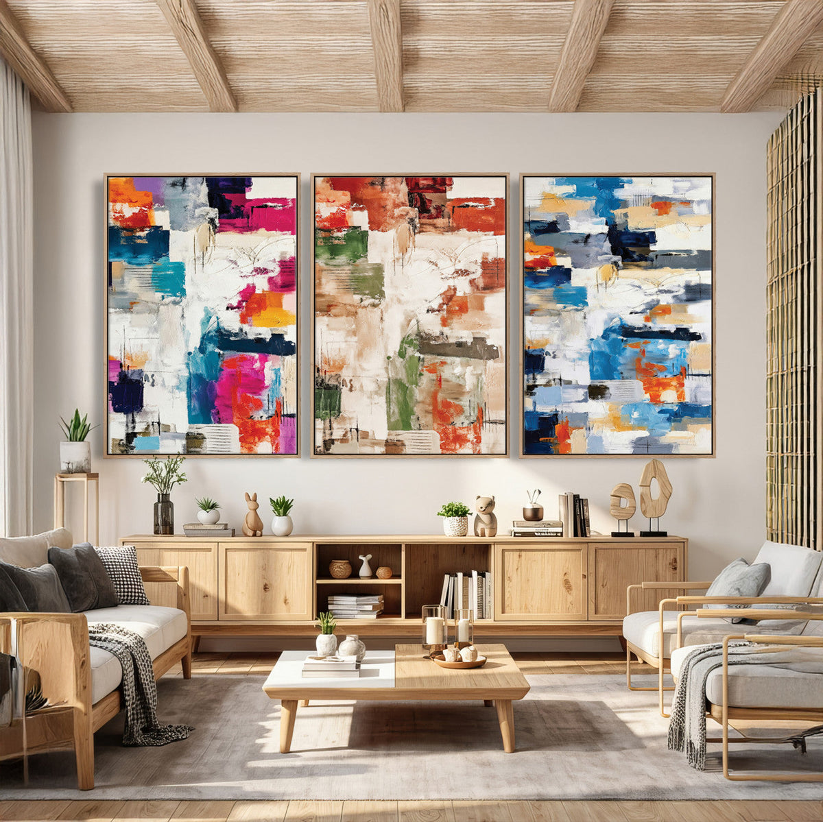 Blue Teal Abstract Canvas Wall Art, Modern Brushstroke Style Print, Navy Orange Contemporary Decor
