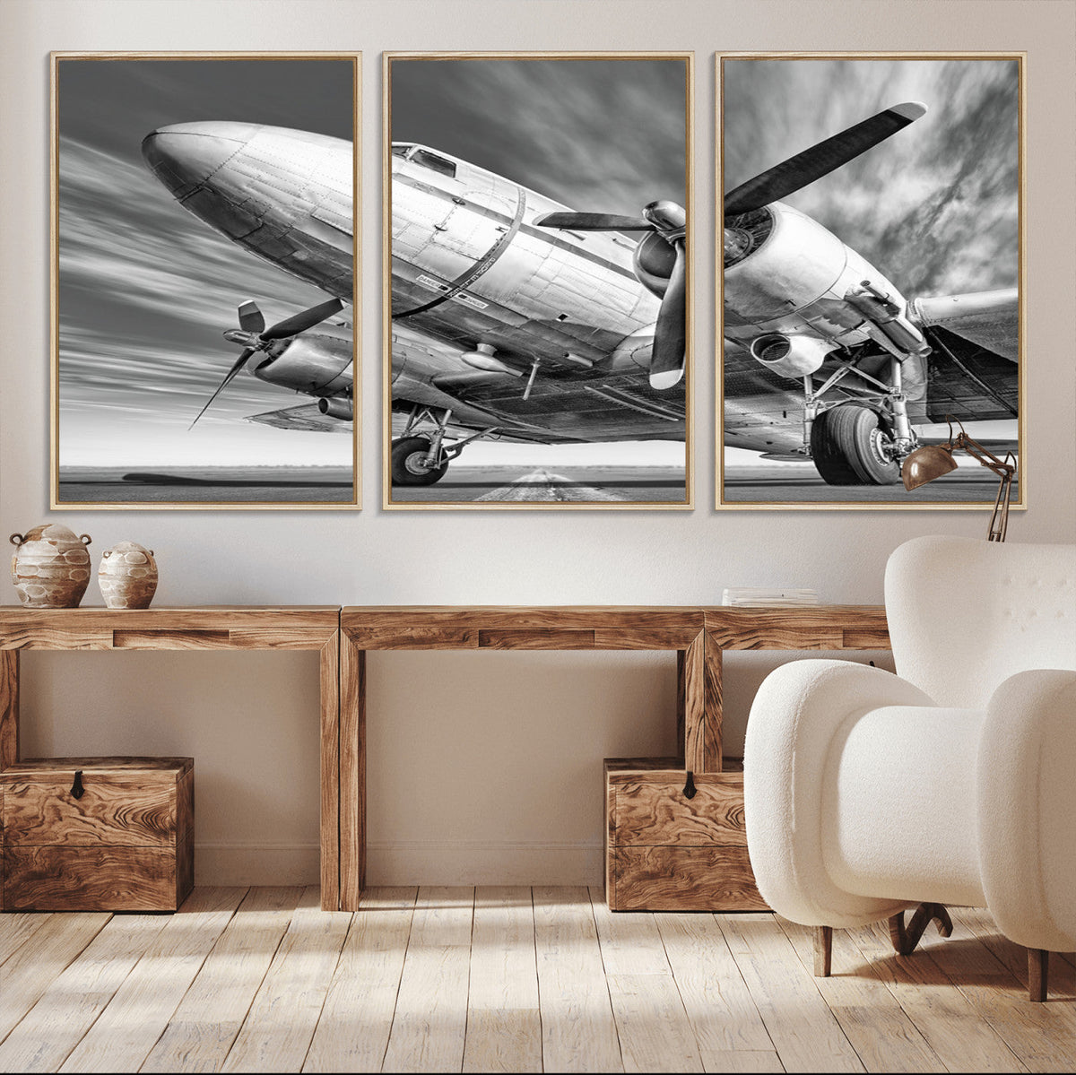 Vintage Airplane on Runway Canvas Print