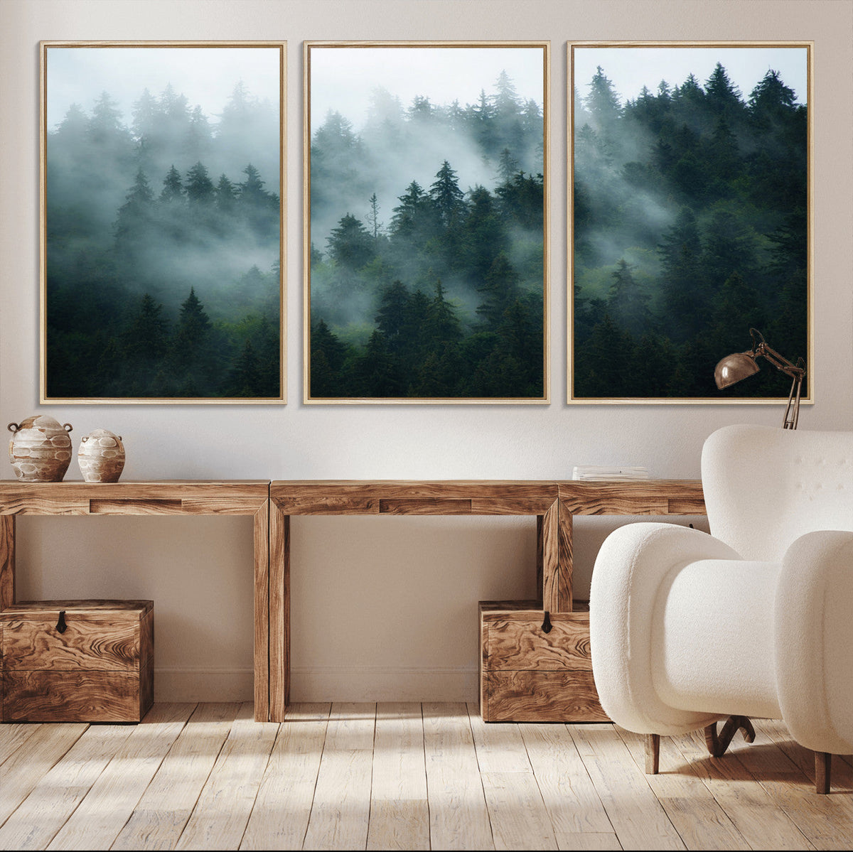 Misty Forest Wall Art | Serene Green Landscape Canvas Print