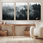 Foggy Forest Wall Art Canvas Print | 3 Panel Large Misty Landscape
